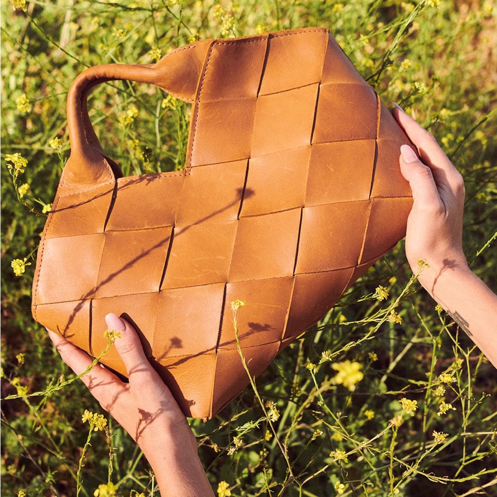 Parker Clay Tan Woven Leather Handbag